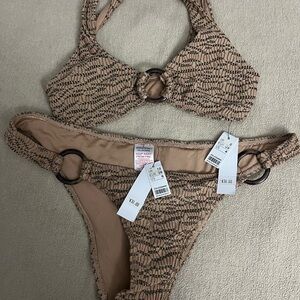 Topshop Textured Brown Bikini Set